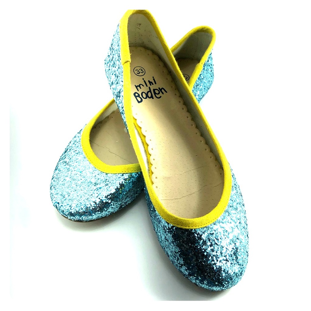 Mini Boden Girls AQUA Blue Glitter Ballet Flats